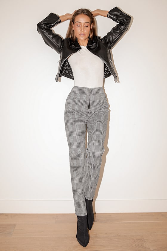 Black Plaid Leggings Glen Plaid Leggings Zip Front Leggings Lulus