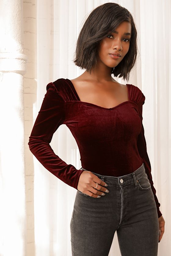 Burgundy Bodysuit Sweetheart Bodysuit Velvet Bodysuit Lulus