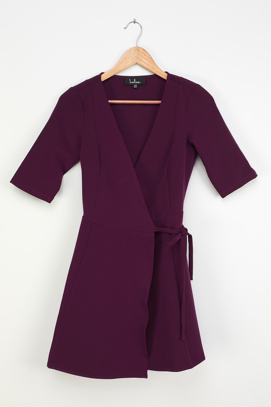 Plum Purple Mini Dress - Wrap Mini Dress - Short Sleeve Dress - Lulus