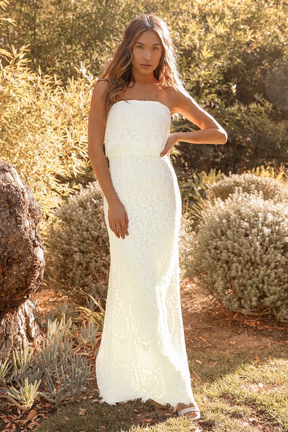 Promise Your Love White Strapless Lace Maxi Dress 6