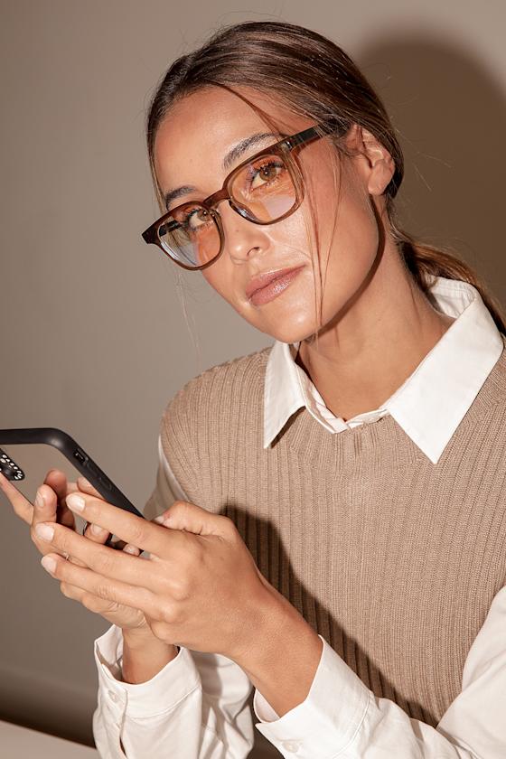 Twelve Hungry Bens Brown Square Frame Blue Light Glasses 1