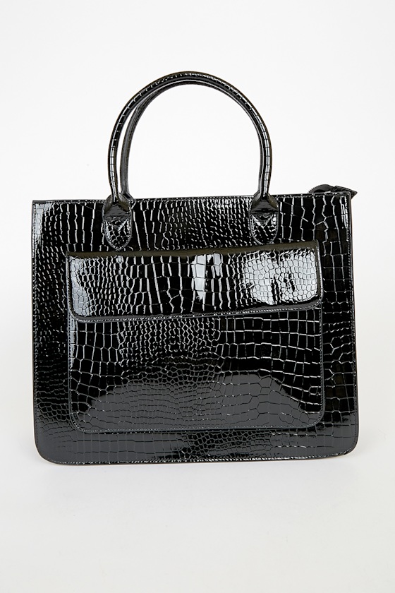 HVISK Cayman Black - Crocodile-Embossed Bag - Black Tote Bag - Lulus