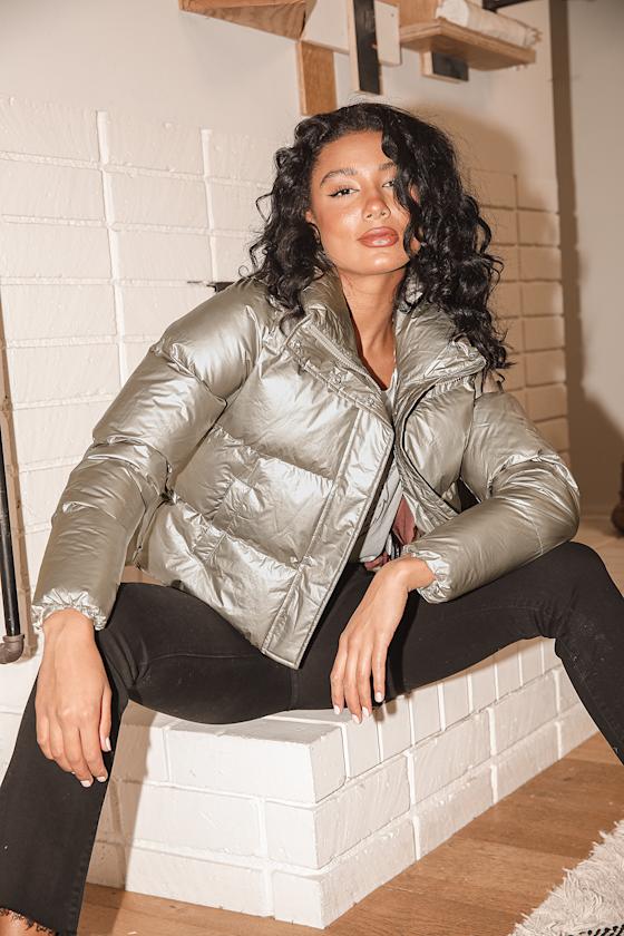 Coco-M Gold Metallic Quilted Cropped Puffer Jacket 5
