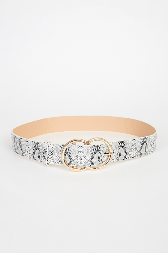Double Oh Heaven Black and White Snake Double Buckle Belt 2