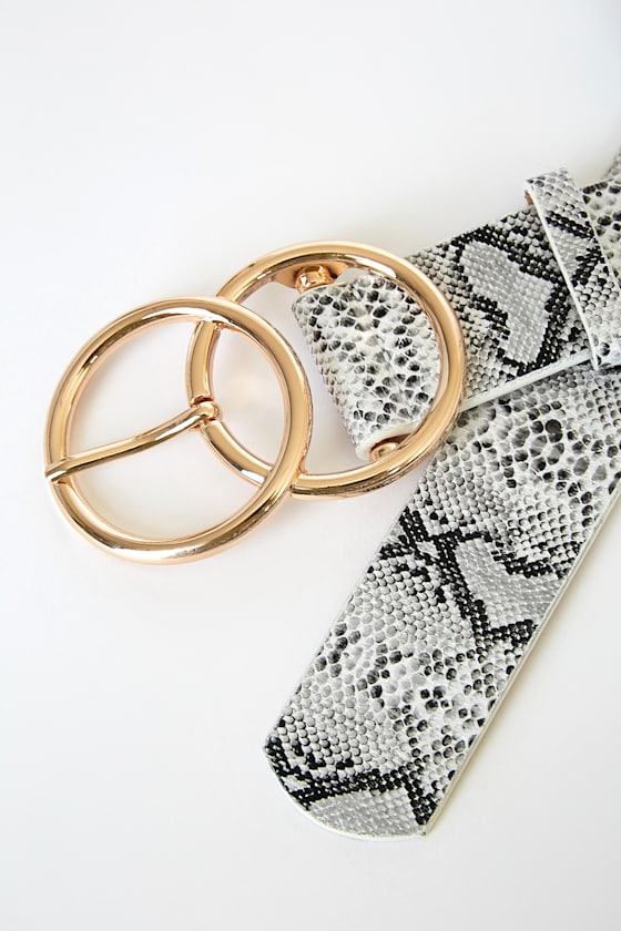 Double Oh Heaven Black and White Snake Double Buckle Belt 3
