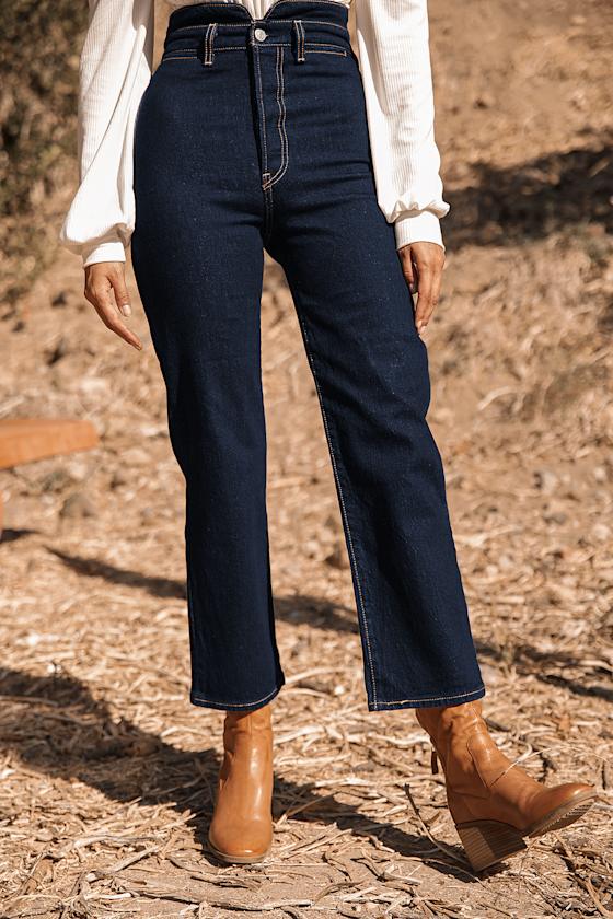 Ribcage Tailored Dark Wash Straight Ankle Jeans 5