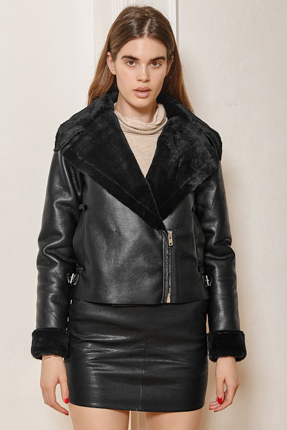 Won't Stop Black Vegan Leather Faux Fur Moto Jacket 2