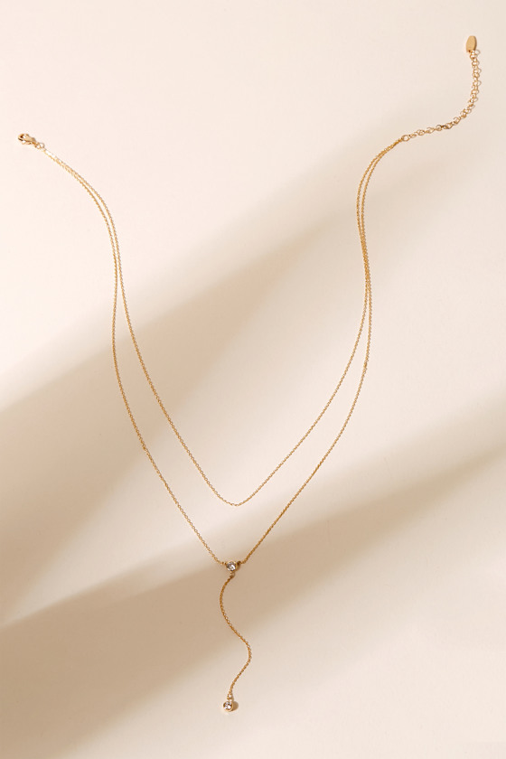Eternal Splendor 14KT Gold Rhinestone Lariat Necklace 1