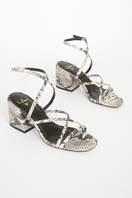 Kallia Black and White Snake Leather Strappy High Heel Sandals 2