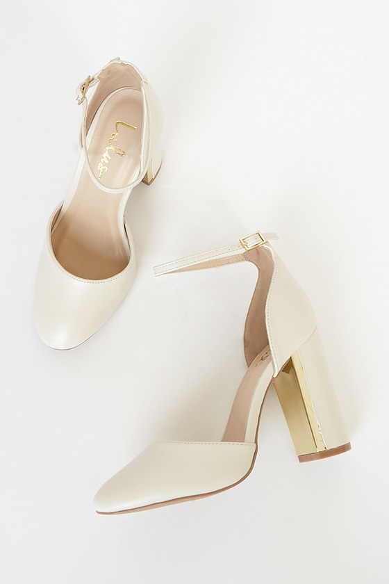 Mally White Block Heel Pumps