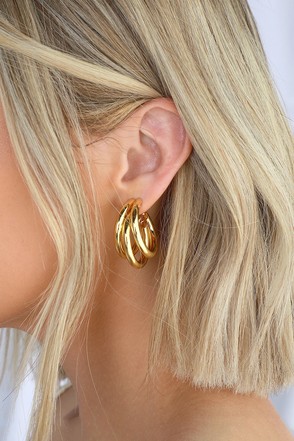 Gold Hoop Earrings - 14KT Gold Hoops - Chunky Hoop Earrings - Lulus