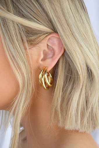 Three's A Crowd 24KT Gold Triple Hoop Earrings 6