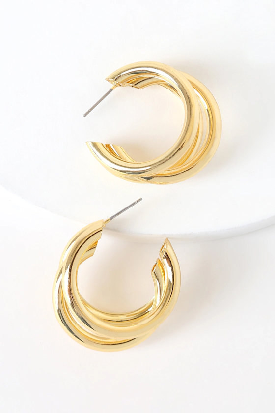 Three's A Crowd 24KT Gold Triple Hoop Earrings - thumbnail 3