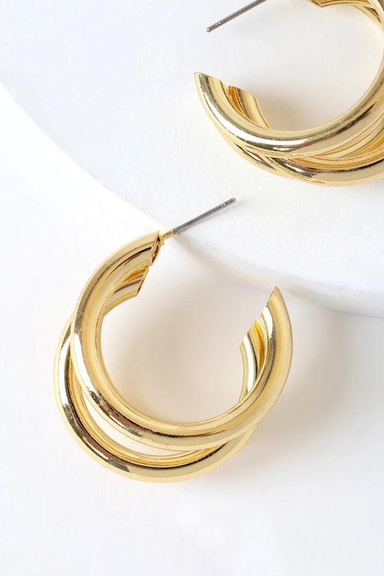 Three's A Crowd 24KT Gold Triple Hoop Earrings - thumbnail 4