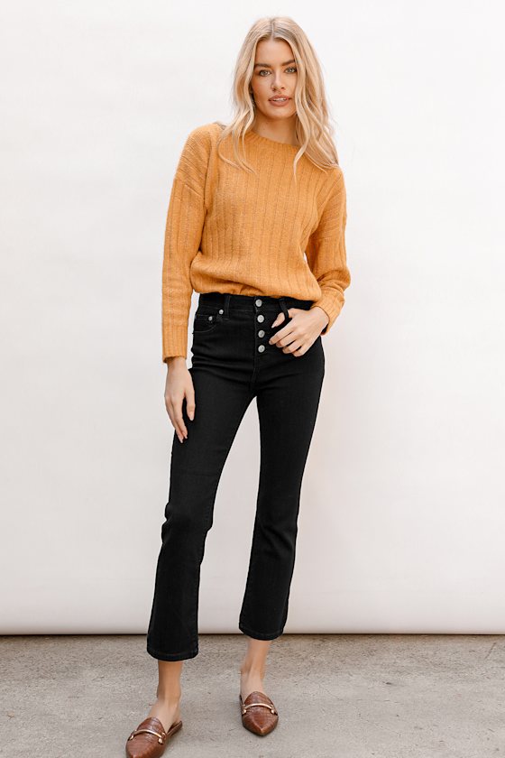 Shy Girl Dark Wash High Rise Cropped Flare Jeans 6