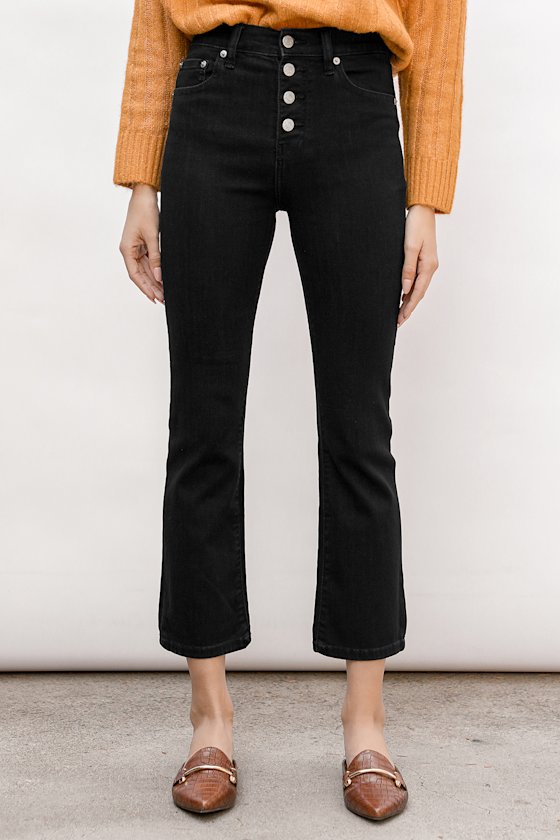 Shy Girl Dark Wash High Rise Cropped Flare Jeans 5