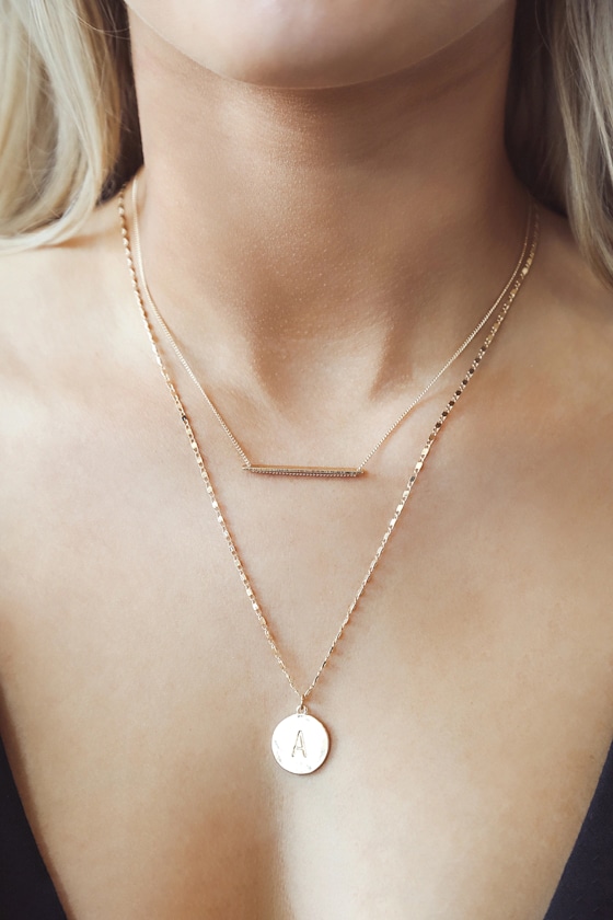 A Initial Necklace Charm Necklace 14KT Gold Layered Necklace Lulus