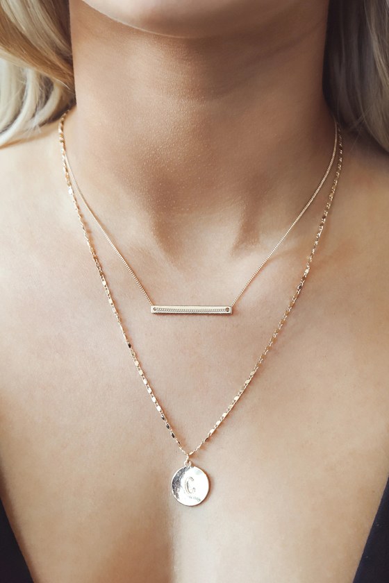 Vintage Gold Plated C Initial Pendant Necklace - 15.5 Inch Curb Chain, Fashion Jewelry