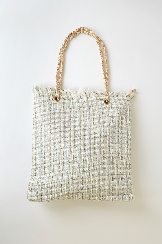 Glam Moment Ivory Multi Tweed Tote Bag 1