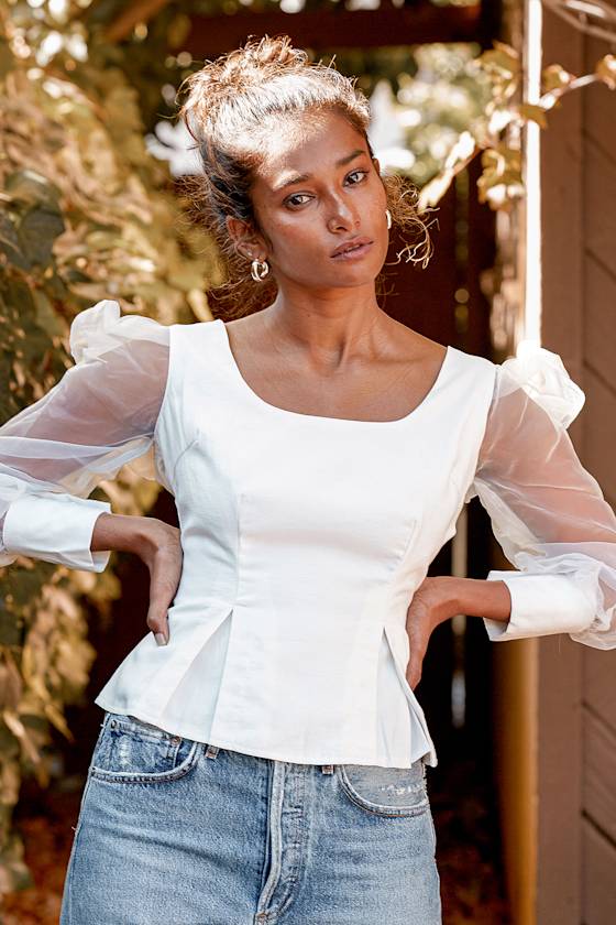 Extra, Extra White Organza Puff Sleeve Peplum Top 4