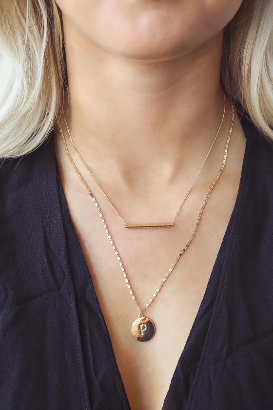 P Initial Necklace - Charm Necklace - 14KT Gold Layered Necklace - Lulus