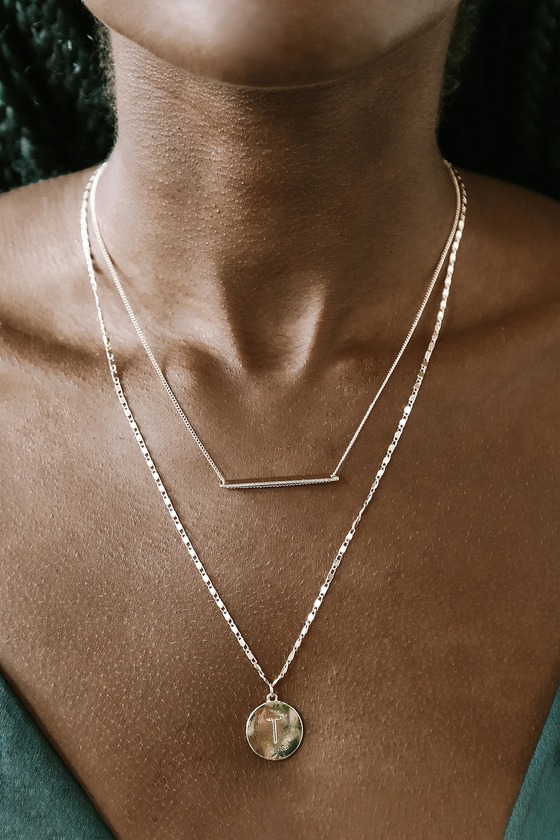 Layered gold discount initial necklace