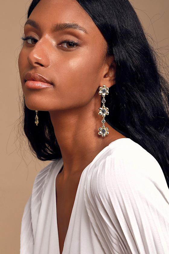 Flora 14k Gold Flower Drop Earrings 1