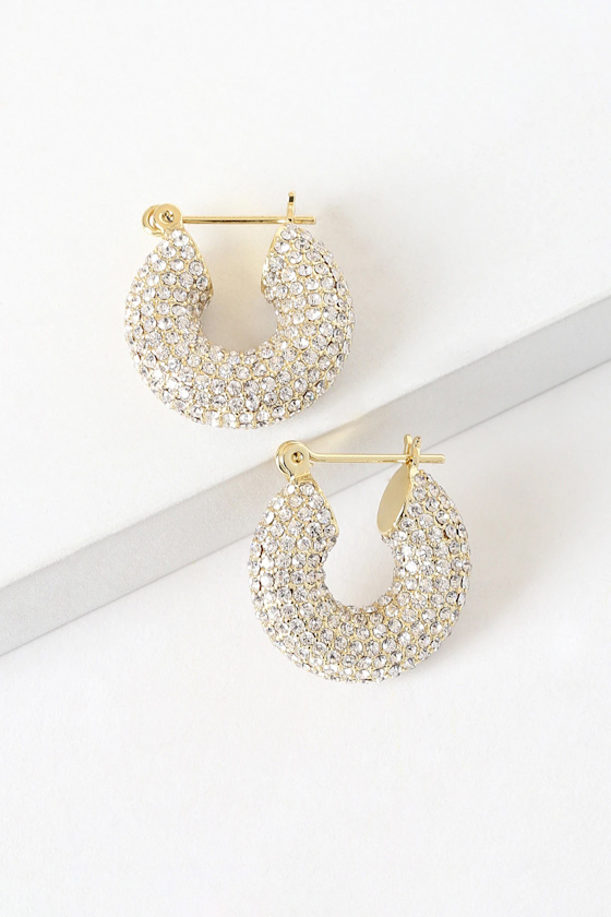 The Mini Donut 14k Gold Rhinestone Pave Hoop Earrings 2