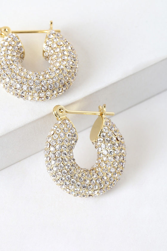 The Mini Donut 14k Gold Rhinestone Pave Hoop Earrings 3