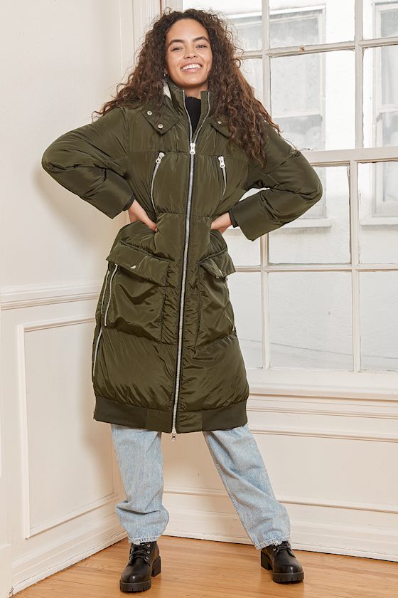 Feeling Frosty Olive Green Quilted Long Puffer Jacket 6