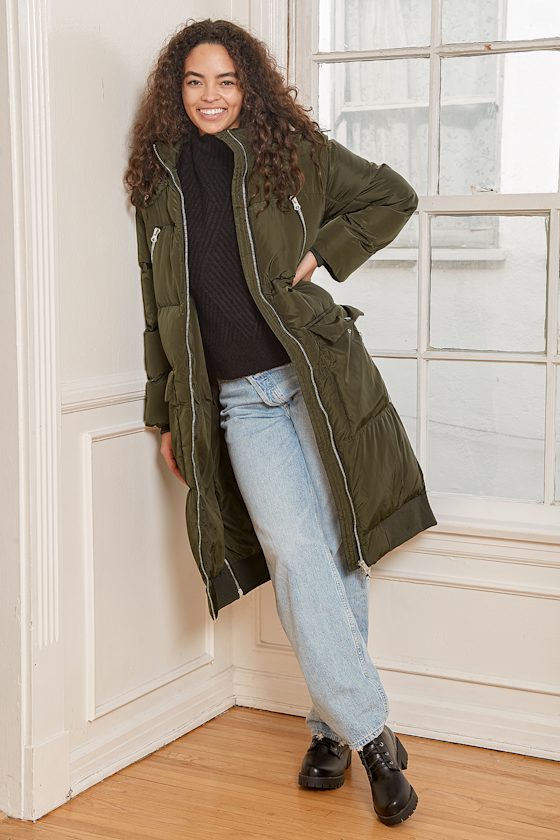 Feeling Frosty Olive Green Quilted Long Puffer Jacket 5