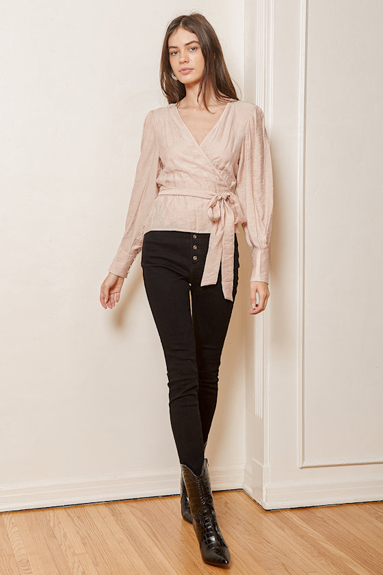 Staying Sweet Pale Pink Long Sleeve Wrap Top 4