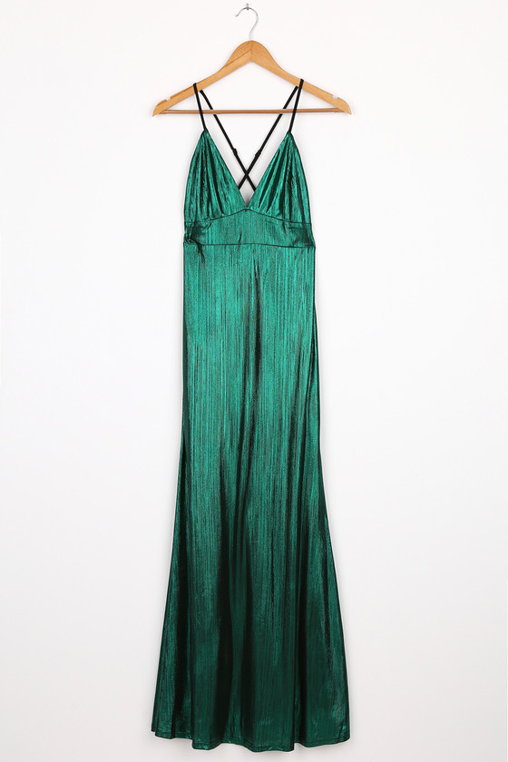 Green Metallic Maxi Dress - Shiny Maxi Dress - Column Maxi Dress - Lulus