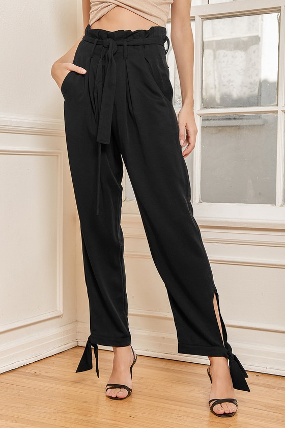 Black Trousers - Paperbag Pants - Paperbag Waist Pants - Lulus