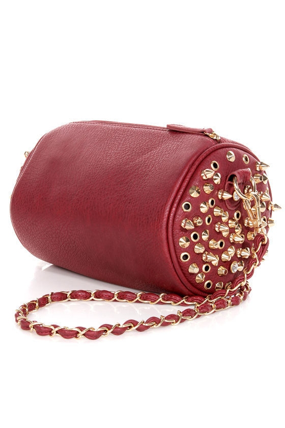 Barrel-y Breathing Studded Burgundy Handbag