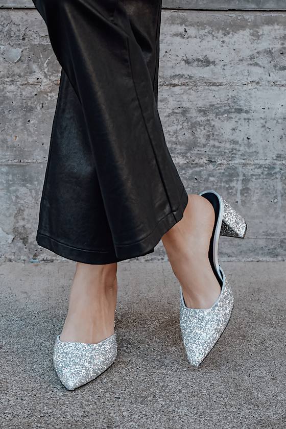 Moliday Silver Multi Glitter Pointed-Toe Mules 1