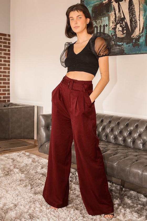 Burgundy Pants - High Waisted Pants - Wide-Leg Pants - Lulus