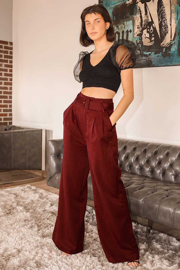 Photo Ready Burgundy High Waisted Wide-Leg Belted Pants Photo Ready Burgundy High Waisted Wide-Leg Belted Pants