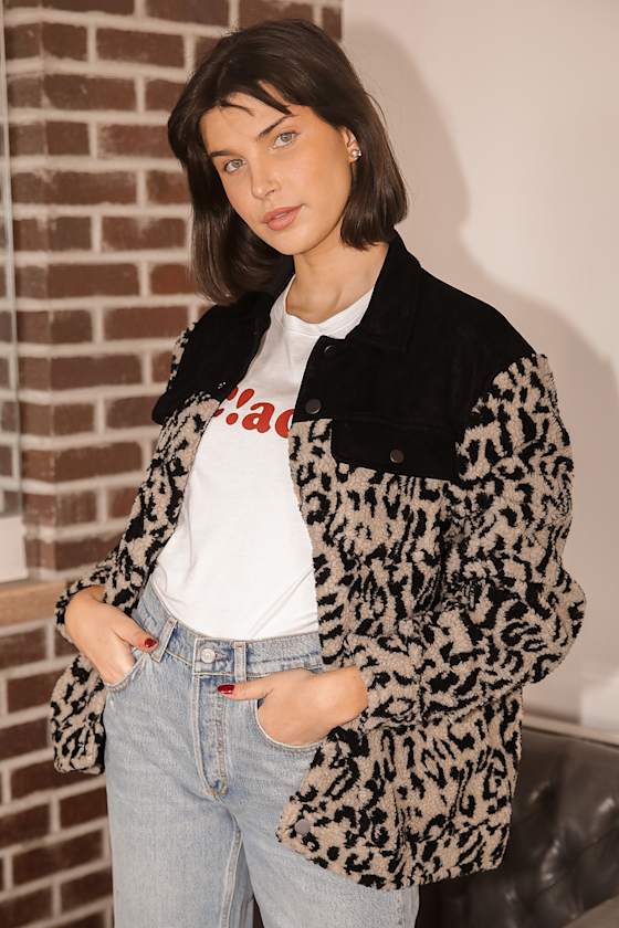 Naturally Fierce Beige Cheetah Print Shearling Jacket 1