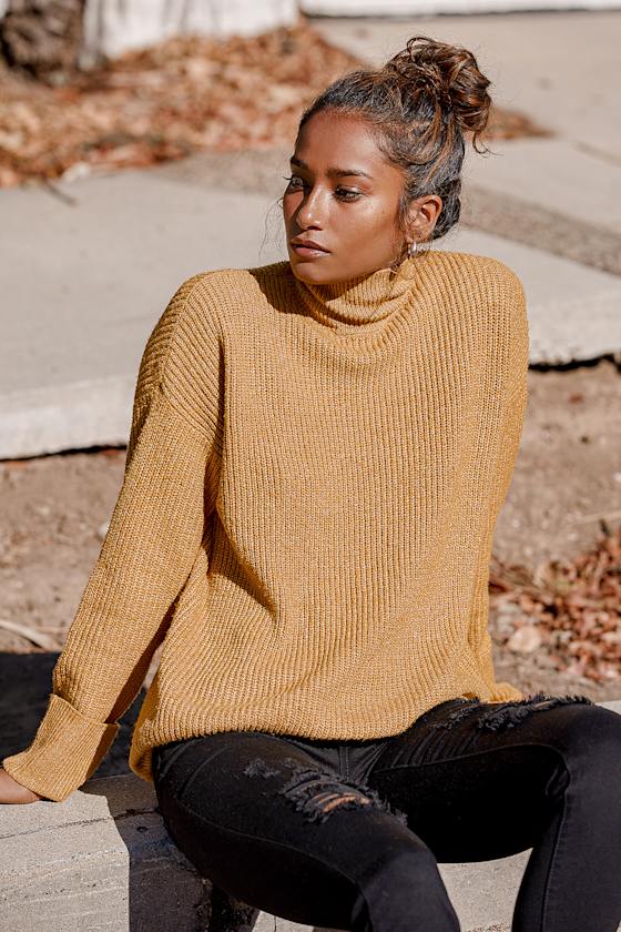 Ruberta Golden Yellow Knit Oversized Long Sleeve Sweater 3