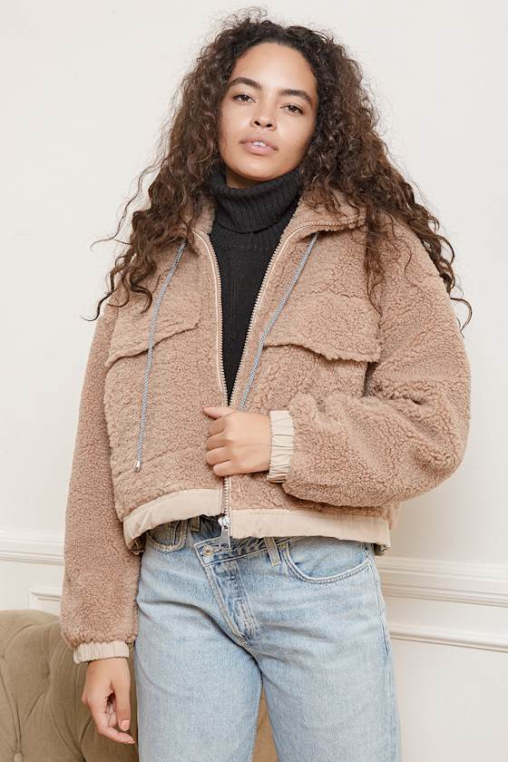 Taupe Jacket - Faux Fur Jacket - Drawstring Jacket - Teddy Jacket - Lulus