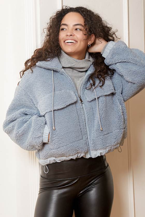 denim ice blue fur jacket