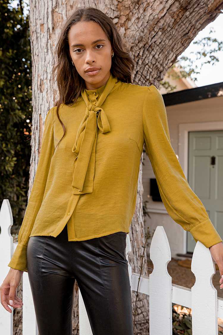 yellow high neck blouse
