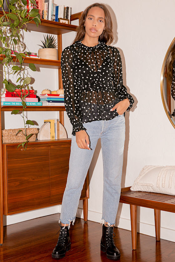 Stay Lovely Black Embroidered Sheer Long Sleeve Top 6