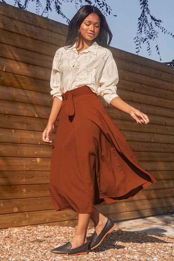 Fall Is Calling Rust Orange Belted Midi Skirt 4