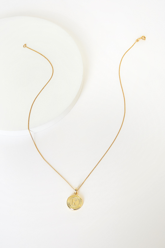 More Than Anything "K" 14KT Gold Initial Medallion Necklace 1