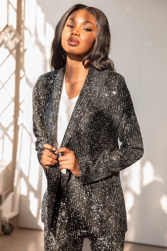 Source Classic design ladies black sparkly sequin evening blazer jackets on  m.alibaba.com