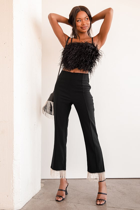Sparkling Forever Black Rhinestone Fringe Cropped Pants 5