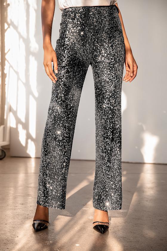 You've Got the Sparkle Black Sequin Wide-Leg Pants 8