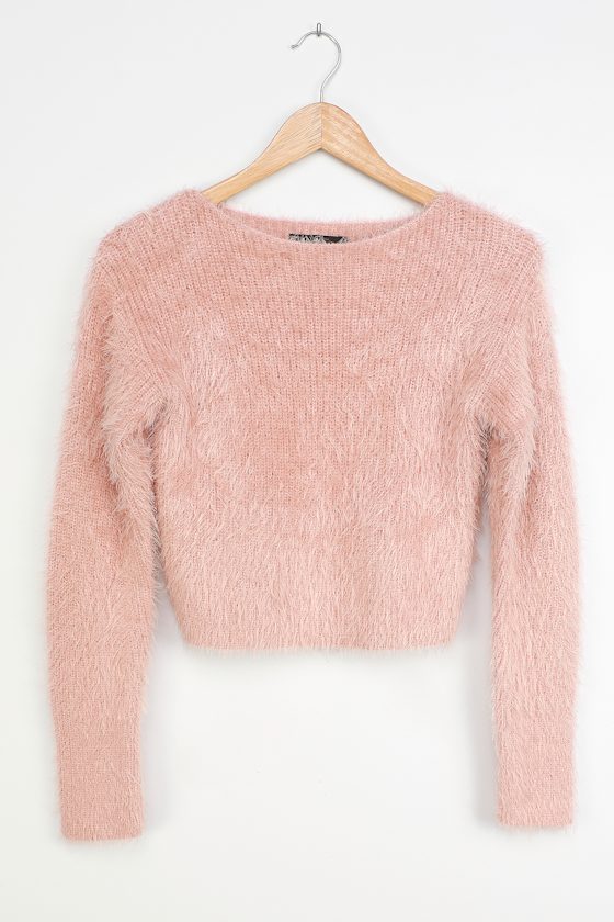 Mauve Pink Sweater Eyelash Knit Sweater Fuzzy Sweater Lulus